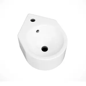 Nes Home 300 X 435mm Bathroom Wall Hung Cloakroom Ceramic Compact Corner Basin Sink And Fittings