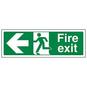 FIRE EXIT Safety Sign Arrow Left - GitD Rigid Plastic - 450x150mm