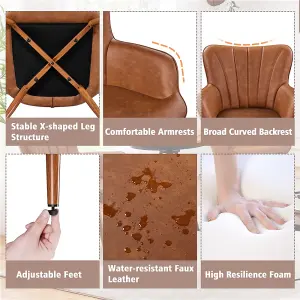 Yaheetech Retro Brown Upholstered Curved Back Faux Leather Accent Chair