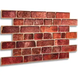 3D Wall Panels with Adhesive Included - Pack of 6 Sheets - Covering 29.76 ft² (2.76 m²) - Decorative Faux Deep Red Brick Pattern