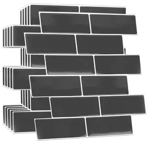 18 Pcs 30.5 x 30.5cm(12") 3D Tile Stickers Peel and Stick Backsplash Splashback Decals Tile Transfer - Elegant Dark Grey