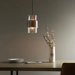 Luminosa Palermo Pendant Ceiling Light Copper Patina Plate & Clear Glass