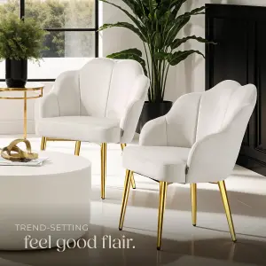 Accent Chair Hellen - velvet cover, padded, extra-wide shell-shaped backrest - cream/gold