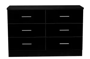 REFLECT XL 6 Drawer Chest of Drawers in Gloss Black Drawer Fronts and Black Oak Carcass