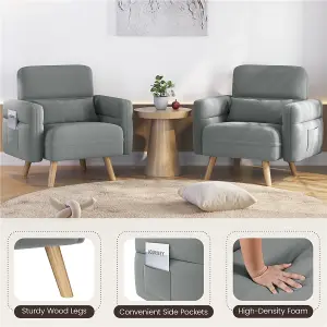 Yaheetech Light Grey Modern Fabric Arm Chair with Rubberwood Legs