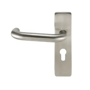 AFIT Satin Stainless Steel Round Bar Return To Door Lever Handle - Euro Lock 48.5mm c/c