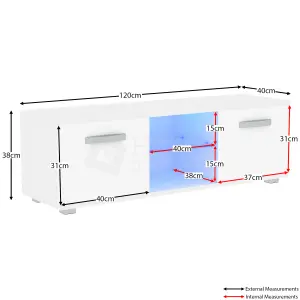 Vida Designs Cosmo White 2 Door LED TV Unit 120cm Sideboard Cabinet