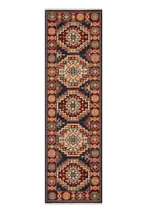 Persian Bordered Geometric Easy to Clean Navy Traditional Rug for Living Room Bedroom & Dining Room-80cm X 150cm