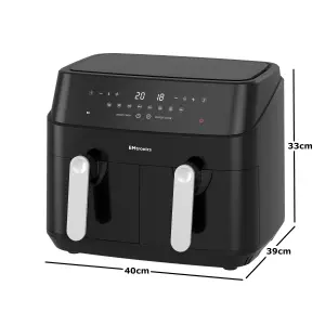 EMtronics EMAFDD9L Digital 9L Double Basket Large Dual Air Fryer with Timer - Black