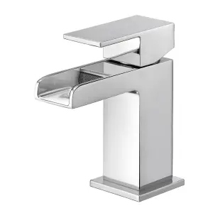 BATHWEST Waterfall Basin Taps Square Chrome Brass Cloakroom Bathroom Sink Taps for Basin