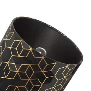 Black Soft Velvet Lamp Shade with Metallic Gold Foil Lines in Geometric Design