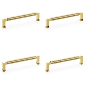 4 PACK - Square Knurled Pull Handle - Satin Brass - 160mm Centres Premium Drawer Door