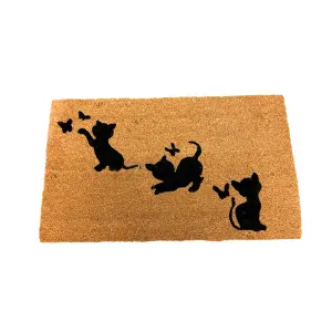 Coir Products Coir Doormat with the Design of Playful Three Kittens