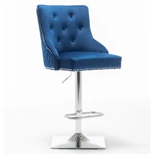 Portland Swivel Upholstered Adjustable Height Counter Stool with Metal Frame Blue