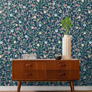 Galerie Mulberry Tree Blue Green Floral Leaf Wallpaper Roll