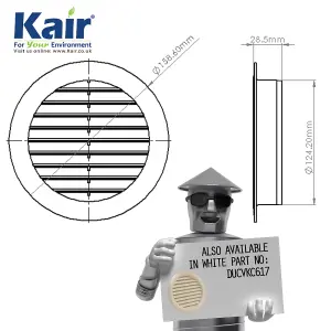 Kair Brown Circular Vent 158mm Dimension Wall Grille with Fly Screen and 125mm - 5 inch Round Rear Spigot