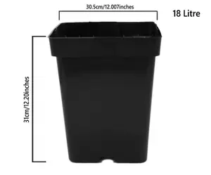 Square Plant Pot Strong Black Plastic Hydroponic Pots 18 Litres x 100 Pots