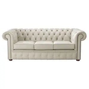 Chesterfield 3 Seater Shelly Beige Leather Sofa Bespoke In Classic Style