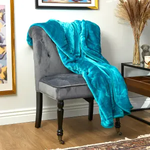 Hibernate Collection Soft Faux Mink Throw Thick Luxury Blanket - Double Turquoise