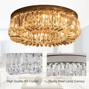 HOMCOM Crystal Ceiling Light Modern Chandeliers for Living Room Bedroom Silver