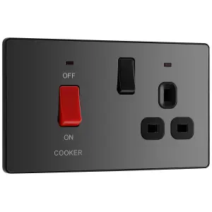 BG Evolve 45A Cooker Control Unit Switch/Socket with LED, Black Chrome