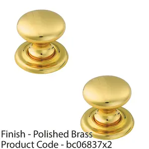 2 PACK - Tiered Mushroom Cupboard Door Knob 36mm Diameter Polished Brass Cabinet Handle