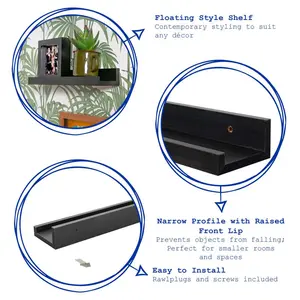 Wood Floating Shelf (Set of 6) Black / 14 cm H x 65 cm W x 8 cm D