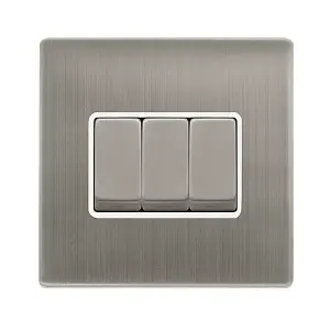 Stainless Steel Screwless Plate 10A 3 Gang 2 Way Ingot Light Switch - White Trim - SE Home