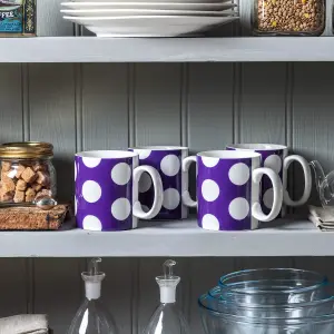 WM Bartleet & Sons Porcelain Spotty Large 1 Pint Mug, Set of 4 Purple