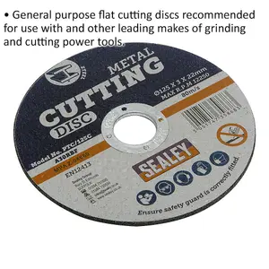 Heavy Duty 125mm Flat Metal Cutting Disc with 22mm Bore for Angle Grinders