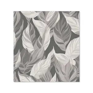 Grey Floral Leaves Premium Glass Kitchen Splashback W700mm x H750mm