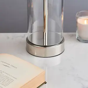 Touch Dimmable Table Lamp Nickel Glass White Shade Modern Bedside Feature Light