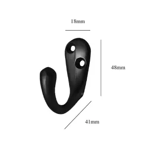 4 x Satin Black Single Coat Hooks, Door & Wall Robe Dress Garment Hangers