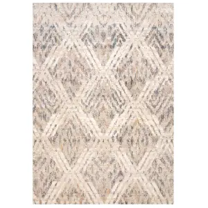 Neutral Beige Distressed Diamond Soft Living Area Rug 60x110cm