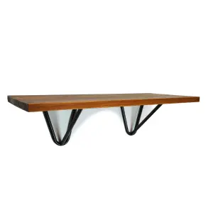 Solid Pine Rustical Shelf Dark Oak Black Hairpin Bracket Style 25x100cm