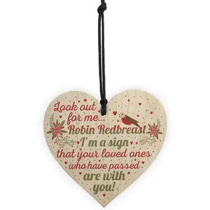 Red Ocean Robin Redbreast Mum Dad Nan Grandad Memorial Wooden Heart Plaque Grave Christmas Gift Sign