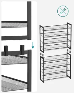 8-Tier Shoe Rack, Set of 2 Stackable 4-Tier Shoe Organiser, Metal Shoe Storage with Adjustable Mesh Shelves, Flat or Angled