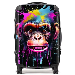 Multi Coloured Monkey Face Splashart Suitcase - Medium