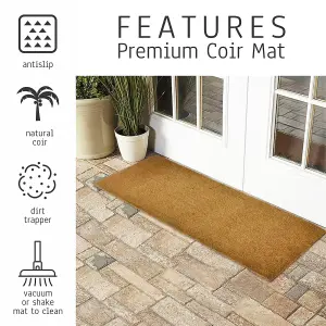 EHC PVC Backed Natural Coconut Coir Plain Entrance Matting Outdoor & Indoor Mat, 45 x 120 cm