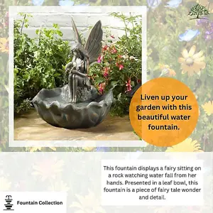 Vintage Fairy Water Fountain - Solar Powered Bronze Patina Winged Fairy Colour Water Feature