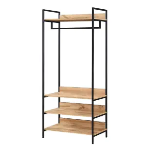 Alva Pair of Double Open Wardrobes with 2 Drawers 4 Shelves Oak Clothes Rail