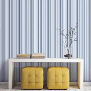 Galerie Simply Stripes 3 Blue Step Stripe Smooth Wallpaper