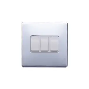 Lieber Polished Chrome 10A 3 Gang 2 Way Switch - White Insert Screwless