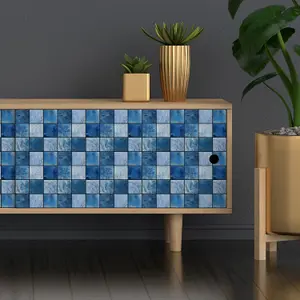 Walplus Mother Pearl Blue Jewel Large Mosaic Wall Tile Sticker Set - 15cm (6inch) - 24pcs One Pack