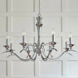 Hanging Flush Ceiling Pendant 8 Light CHROME Chandelier Classic Lamp Bulb Holder