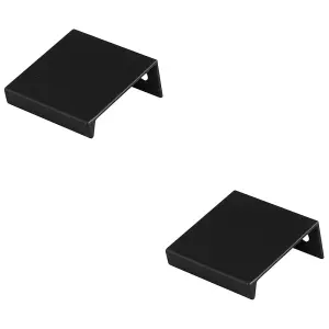 2 PACK - Square Edge Finger Pull Handle - Matt Black 40mm - Slim Cupboard Drawer