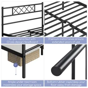 Yaheetech Black 5ft King Metal Bed Frame with Cross-design Headboard & Footboard