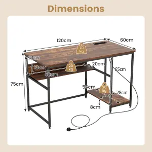 Costway 120CM Computer Desk w/ Power Outlet & Shelf Home Office Studying Table