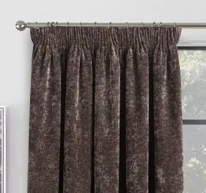 Home Curtains Camden Luxury Crushed Chenille Lined Blackout 90w x 108d" (229x274cm) Chocolate Pencil Pleat Curtains (PAIR)