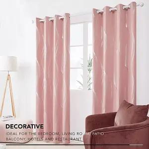 Deconovo Kids Blackout Curtains Thermal Silver Wave Line Foil Printed Eyelet Curtains for Bedroom 46x54 Inch Coral Pink 2 Panels